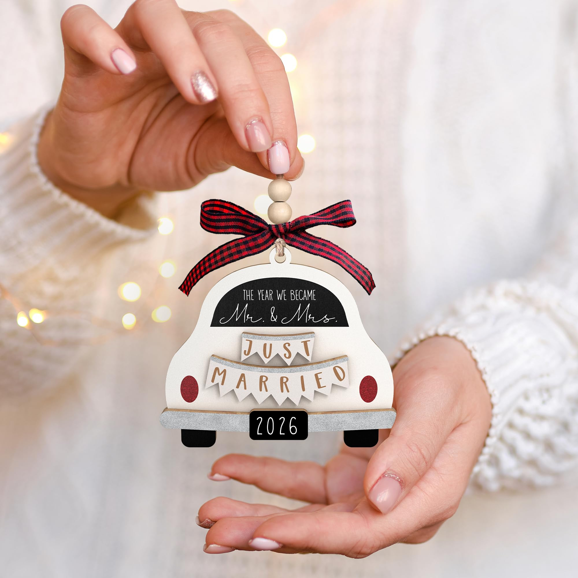Wedding Gifts - Mr and Mrs Gifts - Wedding Gift for Couples 2026, Bride, Newlyweds - Bridal Shower Gift Ideas for Married Newlywed, Future Mr and Mrs - Wood Just Married Ornament 2026