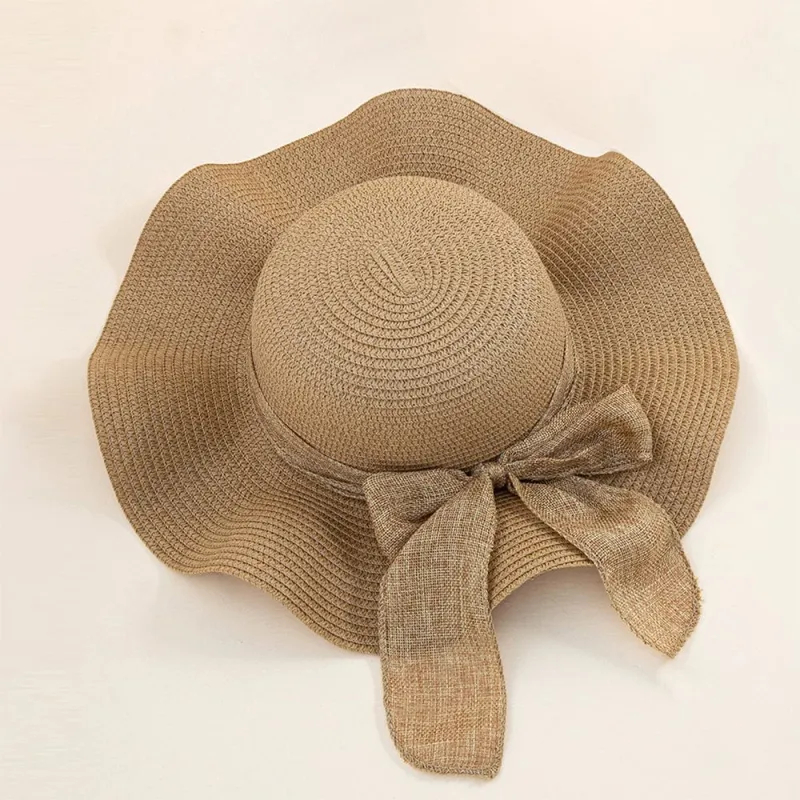 Women Straw Hat Beach Wide Brim Bow-Knot Floppy Folding Sun Hat