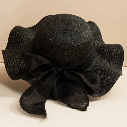 Women Straw Hat Beach Wide Brim Bow-Knot Floppy Folding Sun Hat