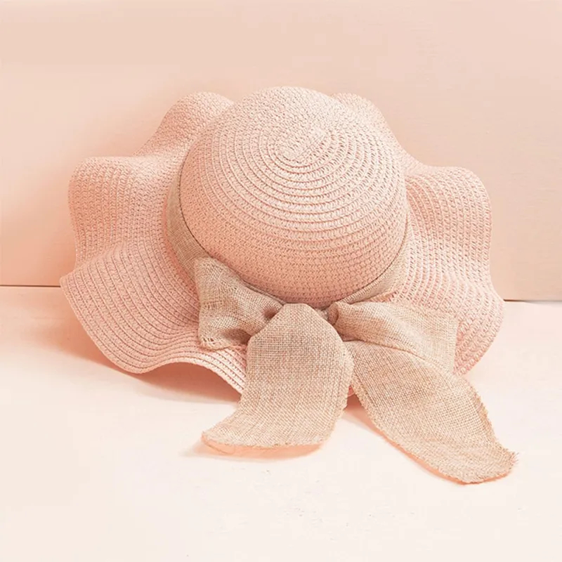 Women Straw Hat Beach Wide Brim Bow-Knot Floppy Folding Sun Hat