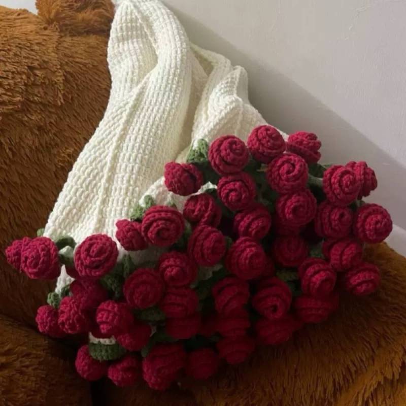 Hand-Knitted Rose Blanket DIY Kit & Ready-Made Gift for Mother's Day Valentine's Day