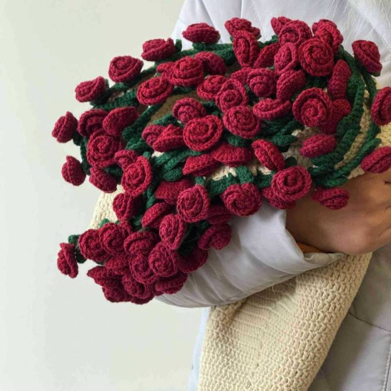 Hand-Knitted Rose Blanket DIY Kit & Ready-Made Gift for Mother's Day Valentine's Day