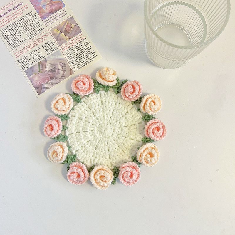 Handmade Crochet Rose Bouquet Coaster Set Transformable Floral Coaster & Home Decor Unique Eco-Friendly Gift