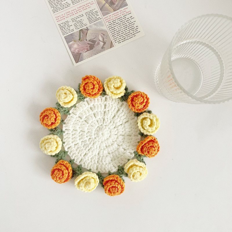 Handmade Crochet Rose Bouquet Coaster Set Transformable Floral Coaster & Home Decor Unique Eco-Friendly Gift