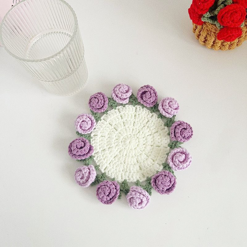 Handmade Crochet Rose Bouquet Coaster Set Transformable Floral Coaster & Home Decor Unique Eco-Friendly Gift
