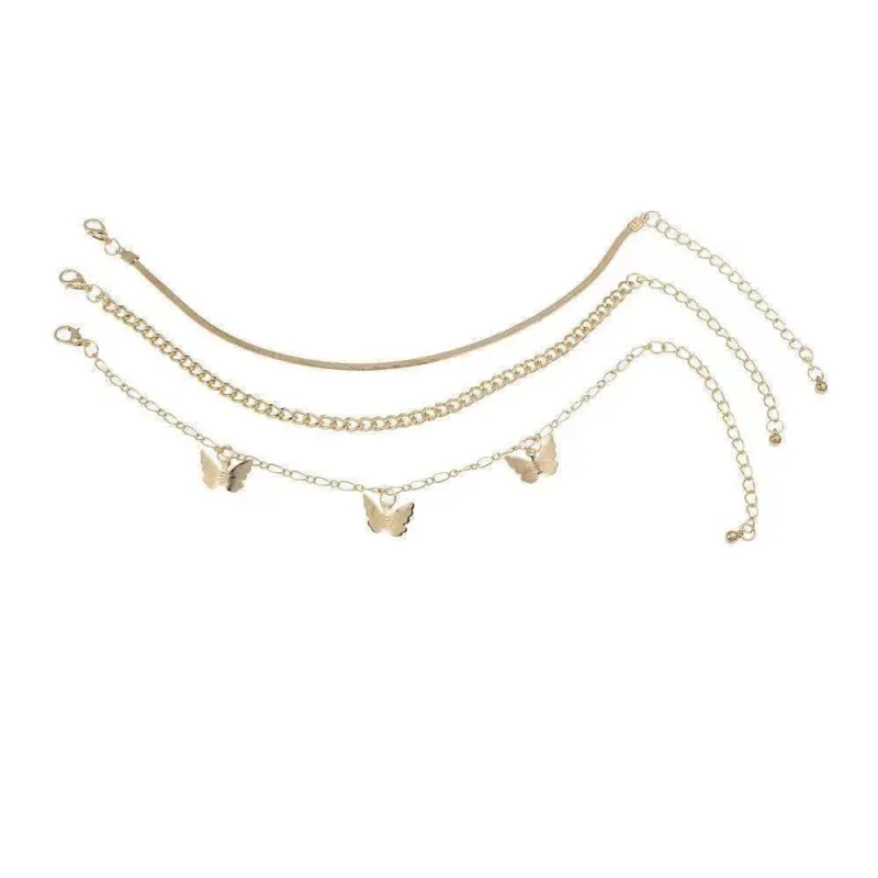 Boho Ankle Bracelet Butterfly Anklet Beach Multi-Layer Fashion Anklet Woman Anklet