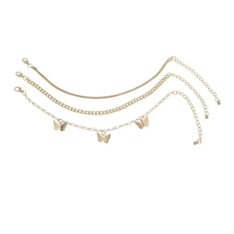 Boho Ankle Bracelet Butterfly Anklet Beach Multi-Layer Fashion Anklet Woman Anklet
