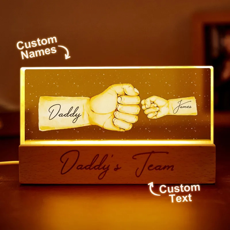 Custom Acrylic LED Night Light Personalized Daddy's Team Fist Bump Father's Day Gift For Dad