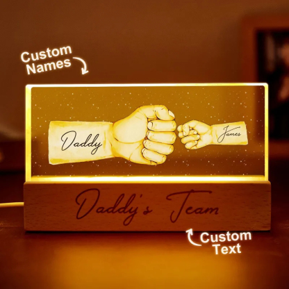 Custom Acrylic LED Night Light Personalized Daddy's Team Fist Bump Father's Day Gift For Dad