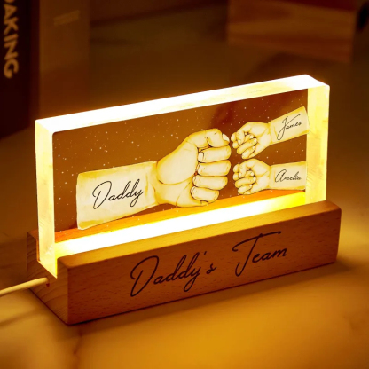 Custom Acrylic LED Night Light Personalized Daddy's Team Fist Bump Father's Day Gift For Dad