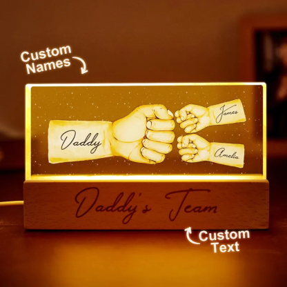 Custom Acrylic LED Night Light Personalized Daddy's Team Fist Bump Father's Day Gift For Dad