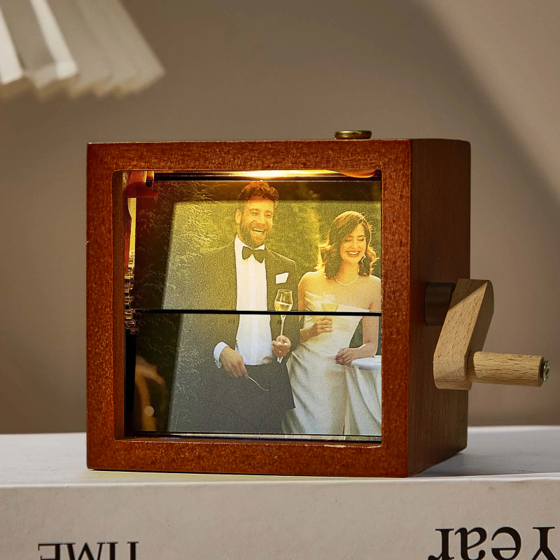 Custom Photo Flipbook Frame Animation Machine Mechanical Hand-cranked Flipbook Box Photo Album with Light Black Walnut Anniversary Gifts-pawsmeowz