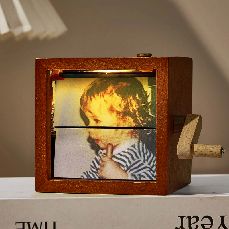 Custom Photo Flipbook Frame Animation Machine Mechanical Hand-cranked Flipbook Box Photo Album with Light Black Walnut Anniversary Gifts-pawsmeowz