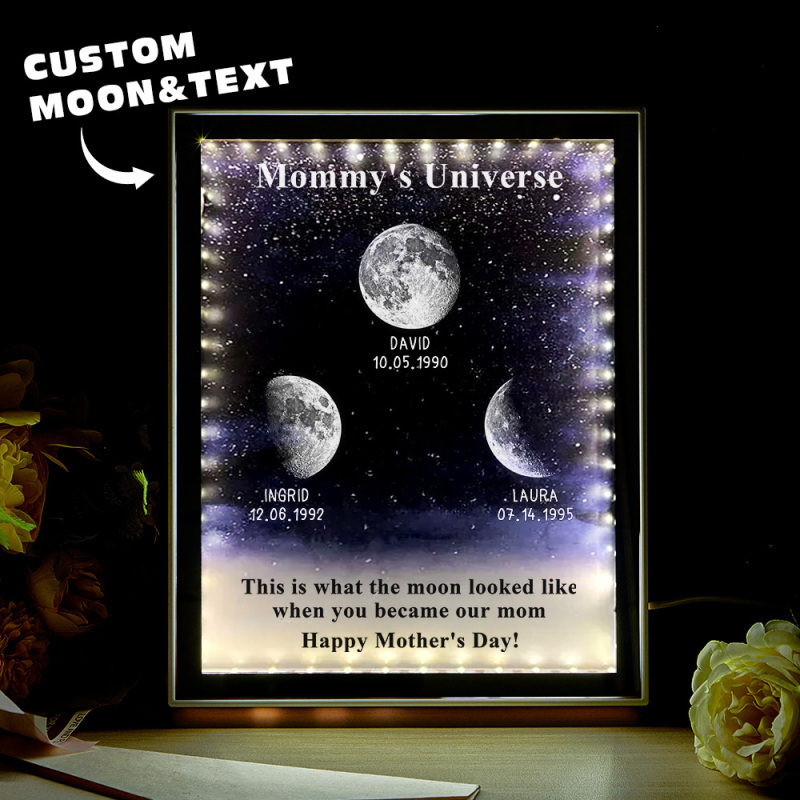 Starry Night Customize Birth Moon Phase Mirror Light Box Mother's Day Gift