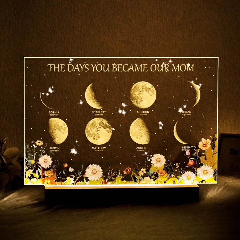 Personalized The Days You Became Our Mom Moon Phase Lightbox Mother's Day Gifts Wood Base