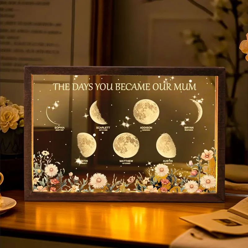 Personalized The Days You Became Our Mom Moon Phase Lightbox Mother's Day Gifts Wood Base