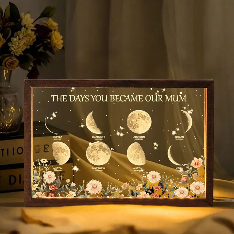Personalized The Days You Became Our Mom Moon Phase Lightbox Mother's Day Gifts Wood Base