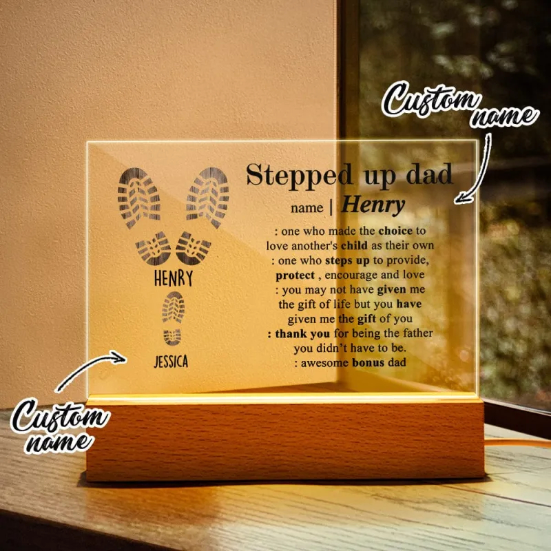 Father's Day Gifts Custom Acrylic Lamp With Names Engraved Night Light Gifts for Step Father