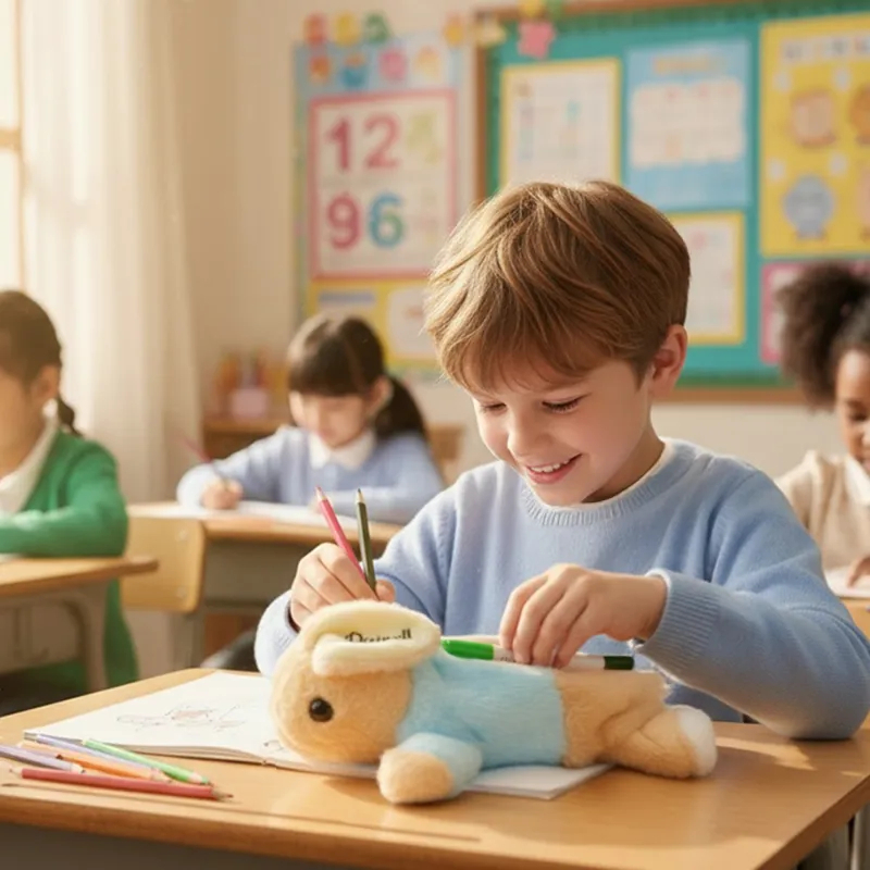 Personalized Bunny Rabbit Plush Pencil Case with Embroidered Name – Cute Easter Gift for Kids, Soft Bunny Pencil Bag, Back to School Stationery Pouch