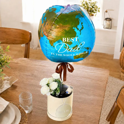 Best Dad In The Whole World Balloon Personalized Earth-Shaped Balloon Set Father's Day Gift for Dad or for Grandpa