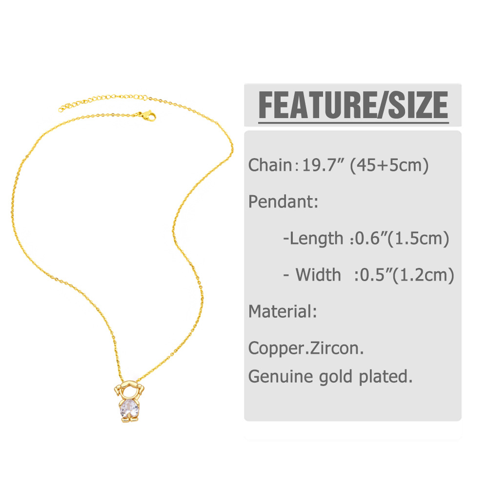 Mother Children Gemstone Pendant 18k Gold Plated Necklace, Stainless Steel Boy Girl Charm Necklace, Mom Child Family Jewelry Gift for Mother's Day