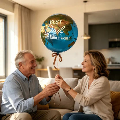 Best Dad In The Whole World Balloon Personalized Earth-Shaped Balloon Set Father's Day Gift for Dad or for Grandpa