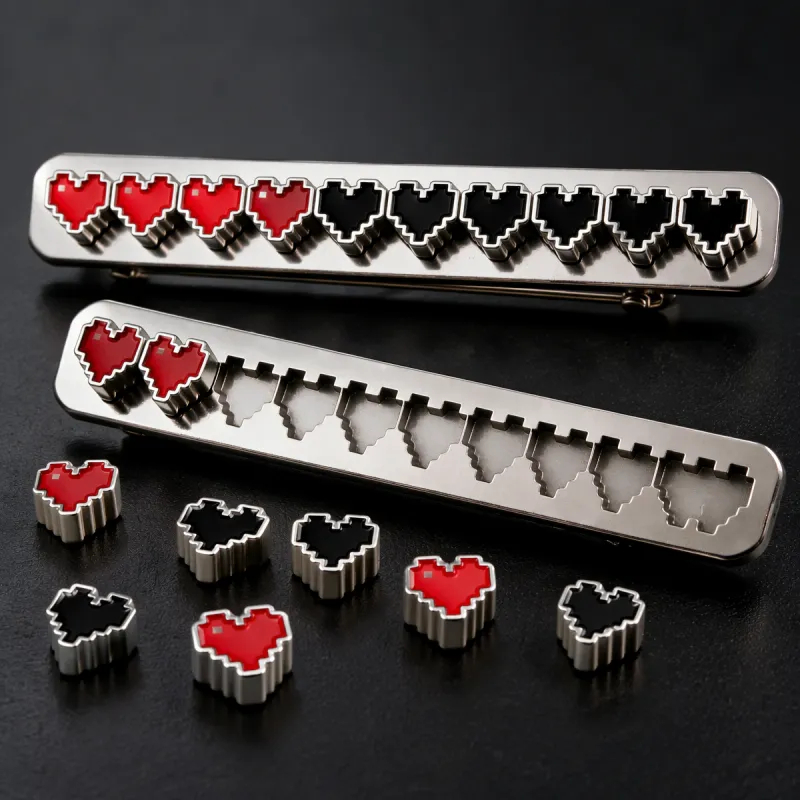 Health Bar Badge – Pixel Heart HP Bar Enamel Pin for Gamers