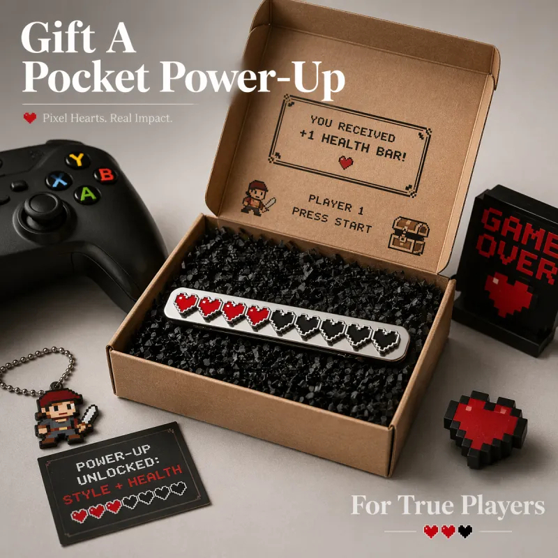 Health Bar Badge – Pixel Heart HP Bar Enamel Pin for Gamers