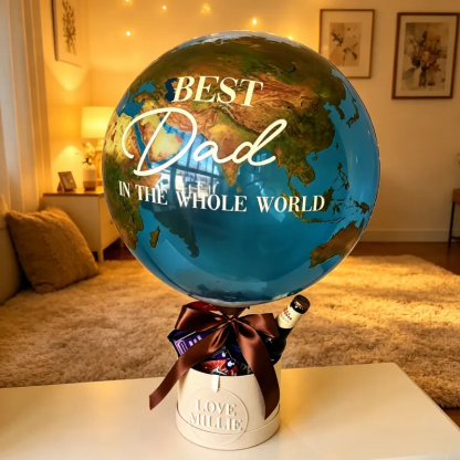 Best Dad In The Whole World Balloon Personalized Earth-Shaped Balloon Set Father's Day Gift for Dad or for Grandpa