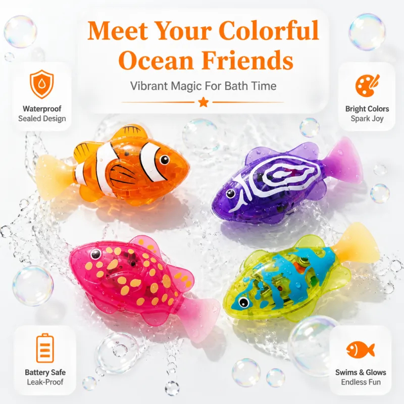 Electronic Pet Fish Bath Toy Induction Activated LED Light Up Swimming Fish Waterproof Interactive Robot Clown Fish Toy