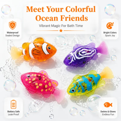 Electronic Pet Fish Bath Toy Induction Activated LED Light Up Swimming Fish Waterproof Interactive Robot Clown Fish Toy