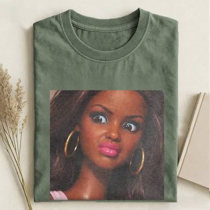 DOLL FACE BLACK GIRL LEATHER T-SHIRT