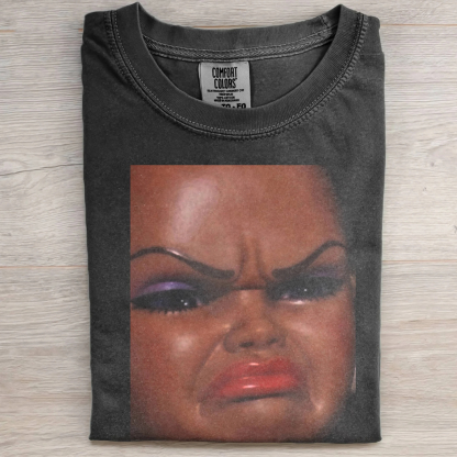 CRYING BLACK GIRL DOLL FACE SHORT-SLEEVED TEE