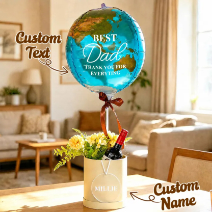Best Dad In The Whole World Balloon Personalized Earth-Shaped Balloon Set Father's Day Gift for Dad or for Grandpa