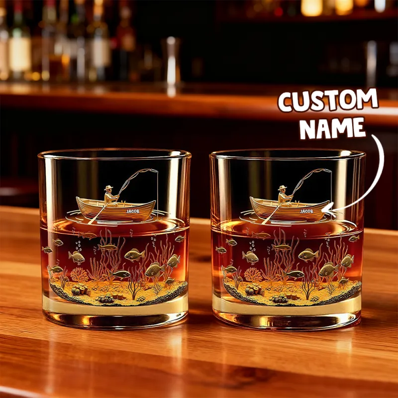 Fishing Man - Personalized Whiskey Glass, Gifts For Fishing Lovers Cup