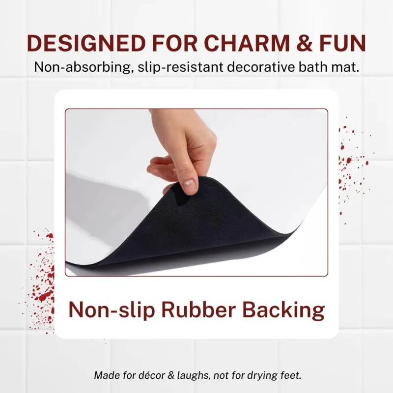 Bloody Bath Mat – Red Footprints Appear When Wet & Disappear as It Dries – Non-Slip & Non-Absorbent Prank Rug for Halloween, Parties