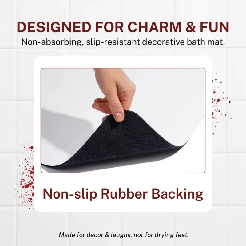 Bloody Bath Mat – Red Footprints Appear When Wet & Disappear as It Dries – Non-Slip & Non-Absorbent Prank Rug for Halloween, Parties
