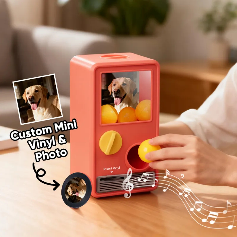Personalized Music and Photo Music Gachapon Machine Custom Song Mini Record Box Retro Gifts for Pet Lover