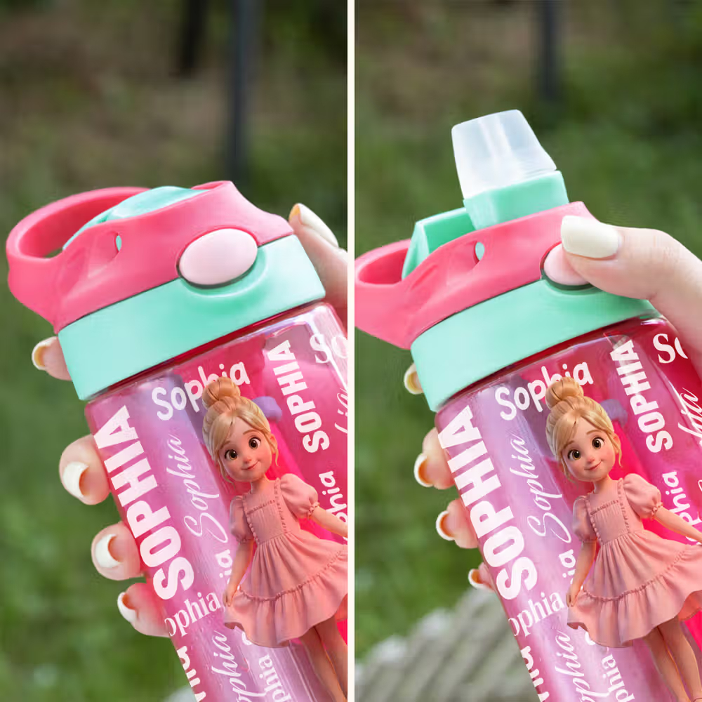 Personalized Cartoon Character BPA-Free 16 oz Transparent Water Bottle with Straw and Name Back to School Gift for Kids