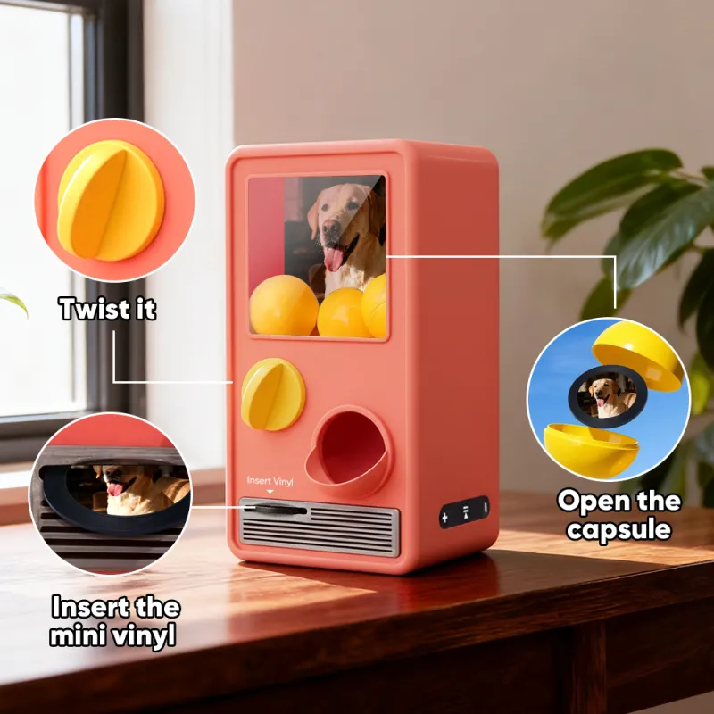 Personalized Music and Photo Music Gachapon Machine Custom Song Mini Record Box Retro Gifts for Pet Lover