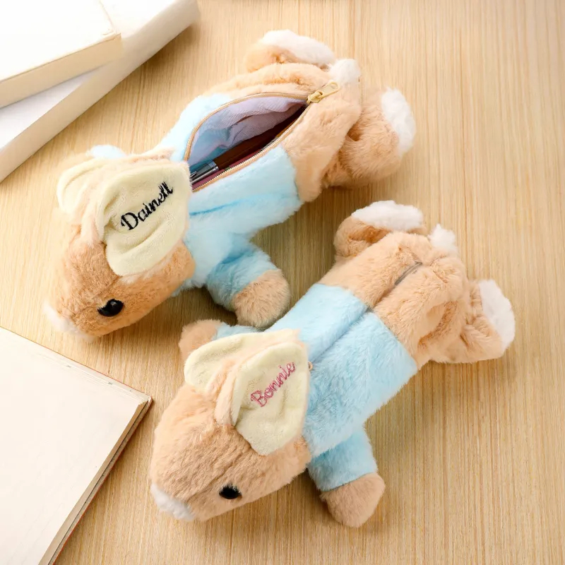 Personalized Bunny Rabbit Plush Pencil Case with Embroidered Name – Cute Easter Gift for Kids, Soft Bunny Pencil Bag, Back to School Stationery Pouch