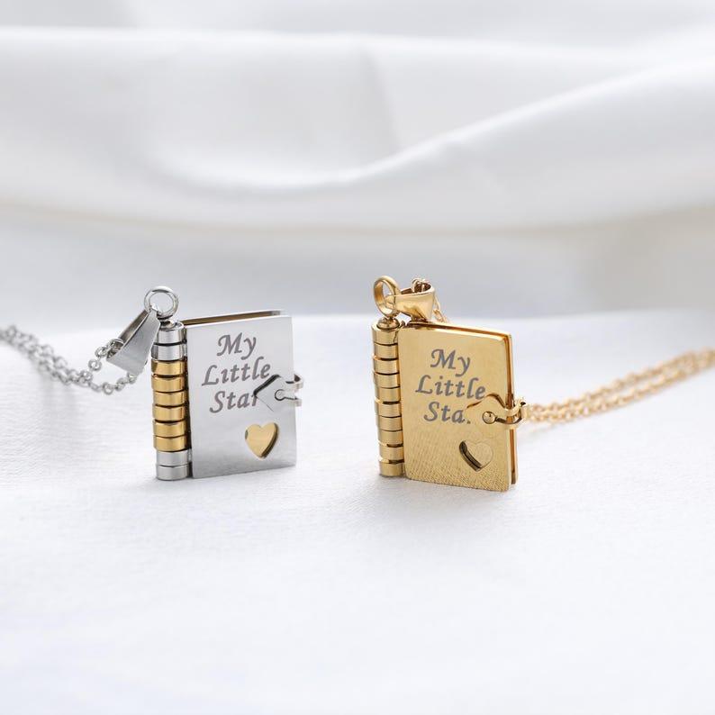 Personalized Book Locket Necklace Custom Seven Page Message Book Pendant Secret Love Letter Mother's Day Gift-pawsmeowz