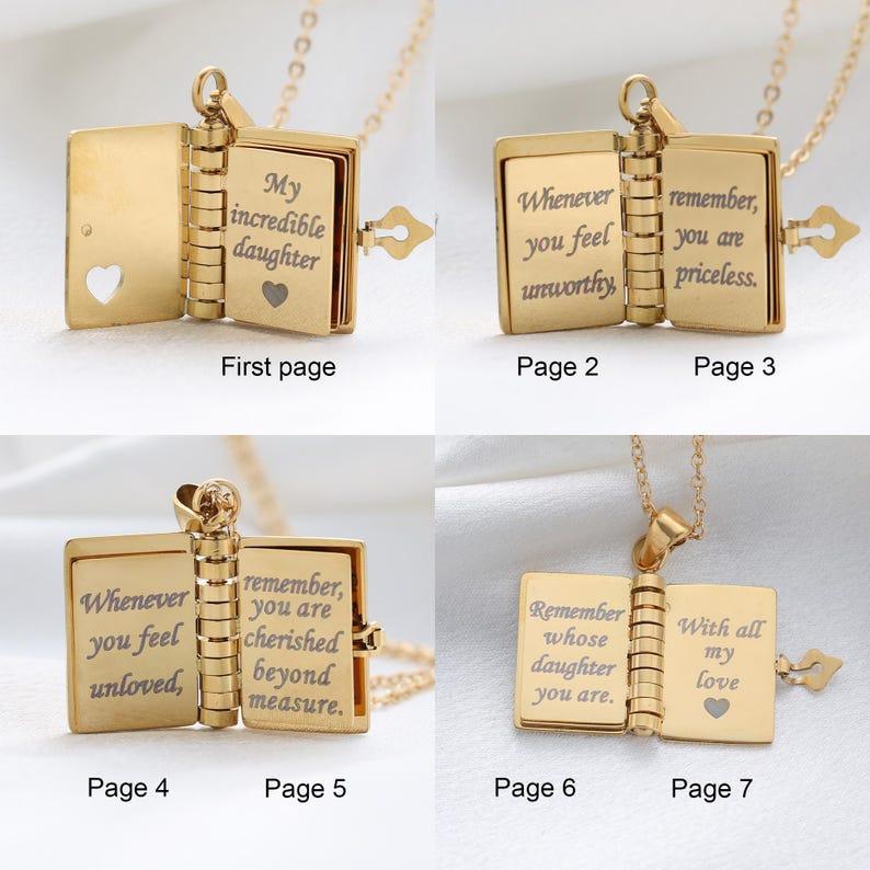 Personalized Book Locket Necklace Custom Seven Page Message Book Pendant Secret Love Letter Mother's Day Gift
