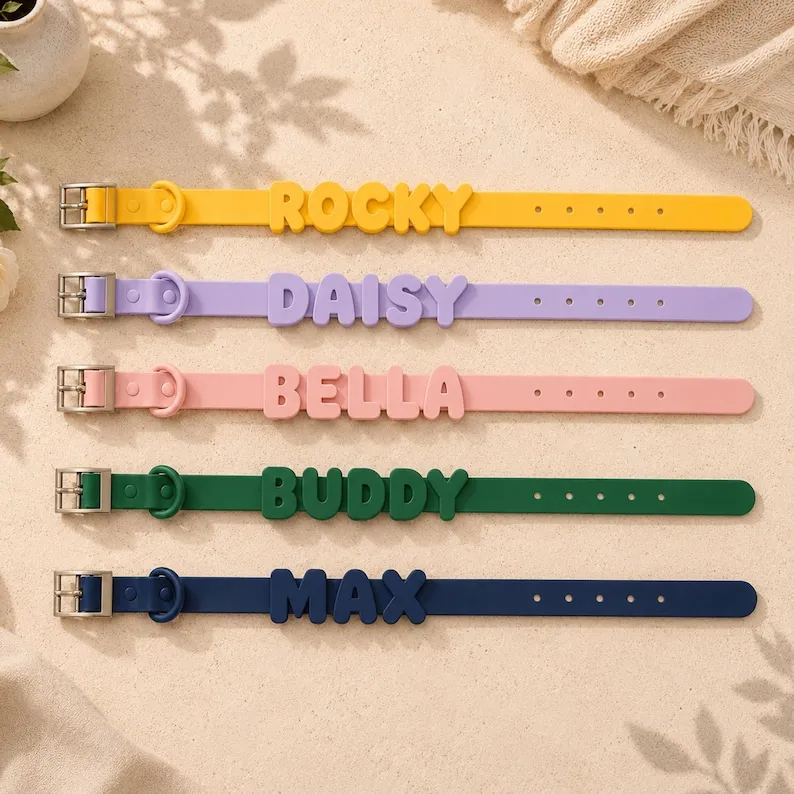 Personalized Waterproof Silicone Pet Collar Replaceable Letter Charms Pet Collar & Leash Set Easy to Clean Outdoor Pet Supplies