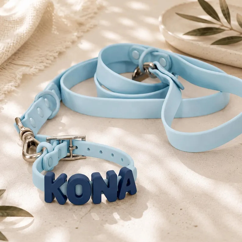 Personalized Waterproof Silicone Pet Collar Replaceable Letter Charms Pet Collar & Leash Set Easy to Clean Outdoor Pet Supplies