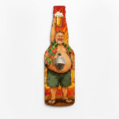 Custom Big Belly Beer Bottle Wall Opener – Personalized Funny Dad Bottle Opener Sign Summer Bar Decor Gift with Custom Face