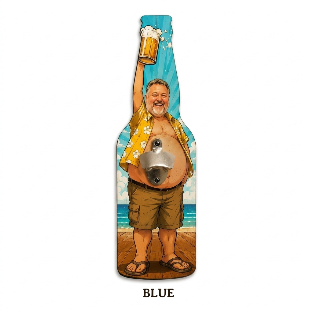 Custom Big Belly Beer Bottle Wall Opener – Personalized Funny Dad Bottle Opener Sign Summer Bar Decor Gift with Custom Face