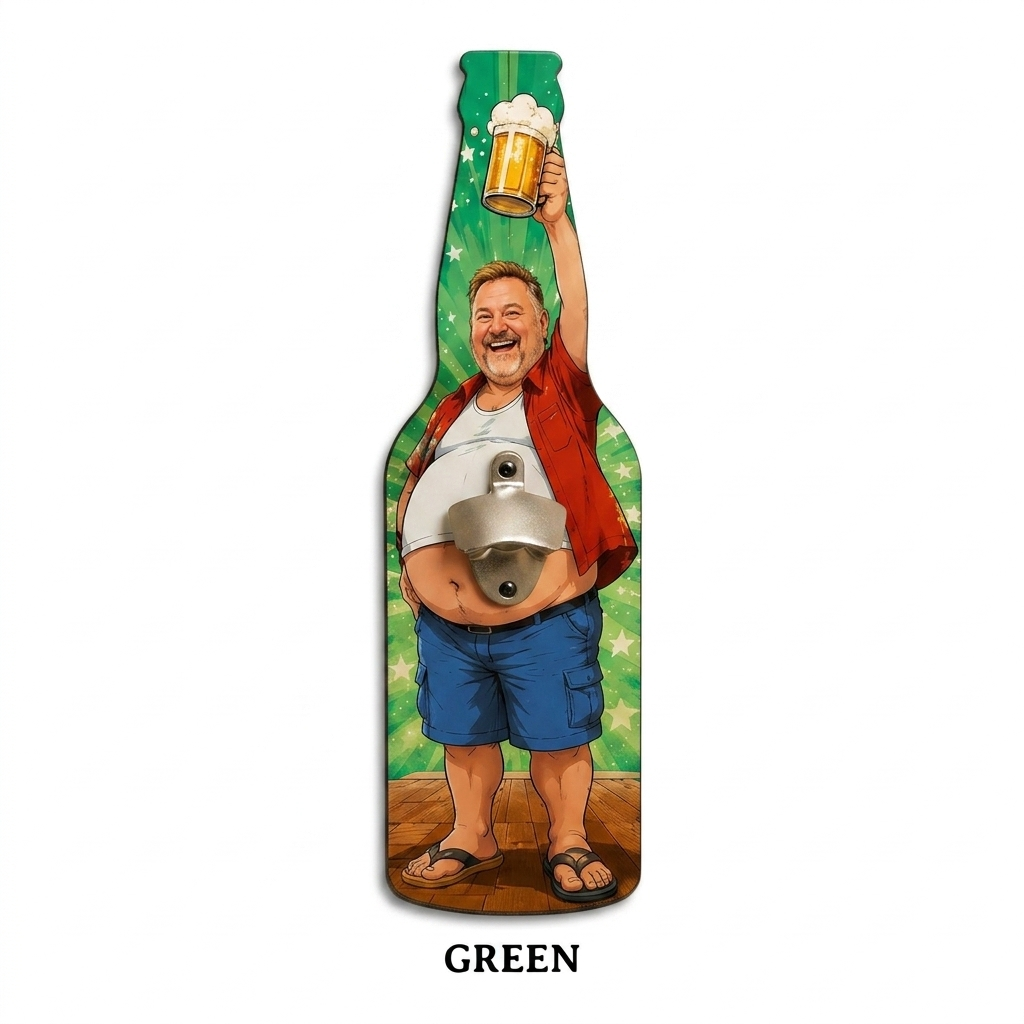 Custom Big Belly Beer Bottle Wall Opener – Personalized Funny Dad Bottle Opener Sign Summer Bar Decor Gift with Custom Face