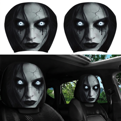 Ghost Face Headrest Covers, Scary Face Printing Auto Seat Universal Elastic Models Headrest Protector