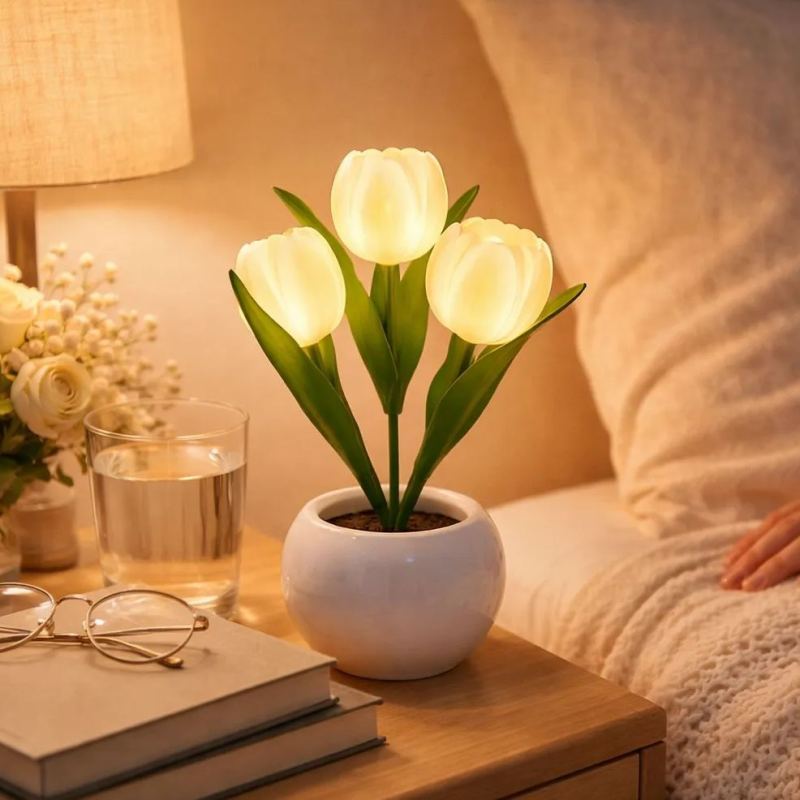 LED Tulip Night Light Dimmable Plug-in Romantic Flower Lamp Artificial Bloom Mother’s Day Gift